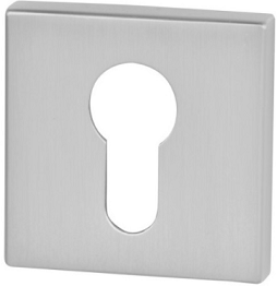 Metalowa osłona zamka w kształcie kwadratu z otworem na klucz.