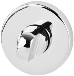 Chromowany pokrętło, okrągłe, z wyraźnym uchwytem do regulacji.