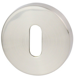 Okrągła, metalowa osłona z wąskim otworem w środku, przeznaczona do zamków lub klamek.