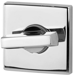 Chromowany włącznik światła w nowoczesnym stylu, umieszczony na gładkiej ścianie.