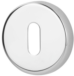 Okrągły, metalowy element z wąskim otworem w kształcie prostokąta na środku.