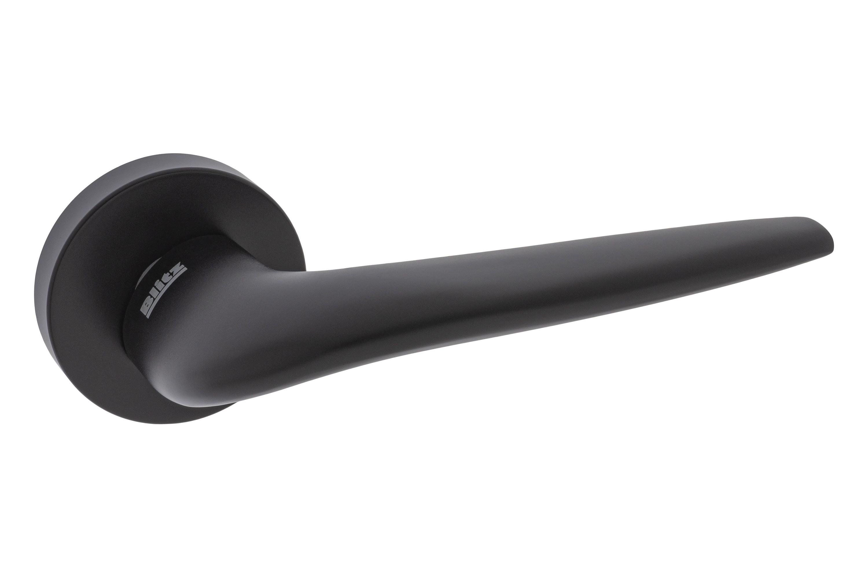 Czarny uchwyt drzwiowy o nowoczesnym, minimalistycznym designie.