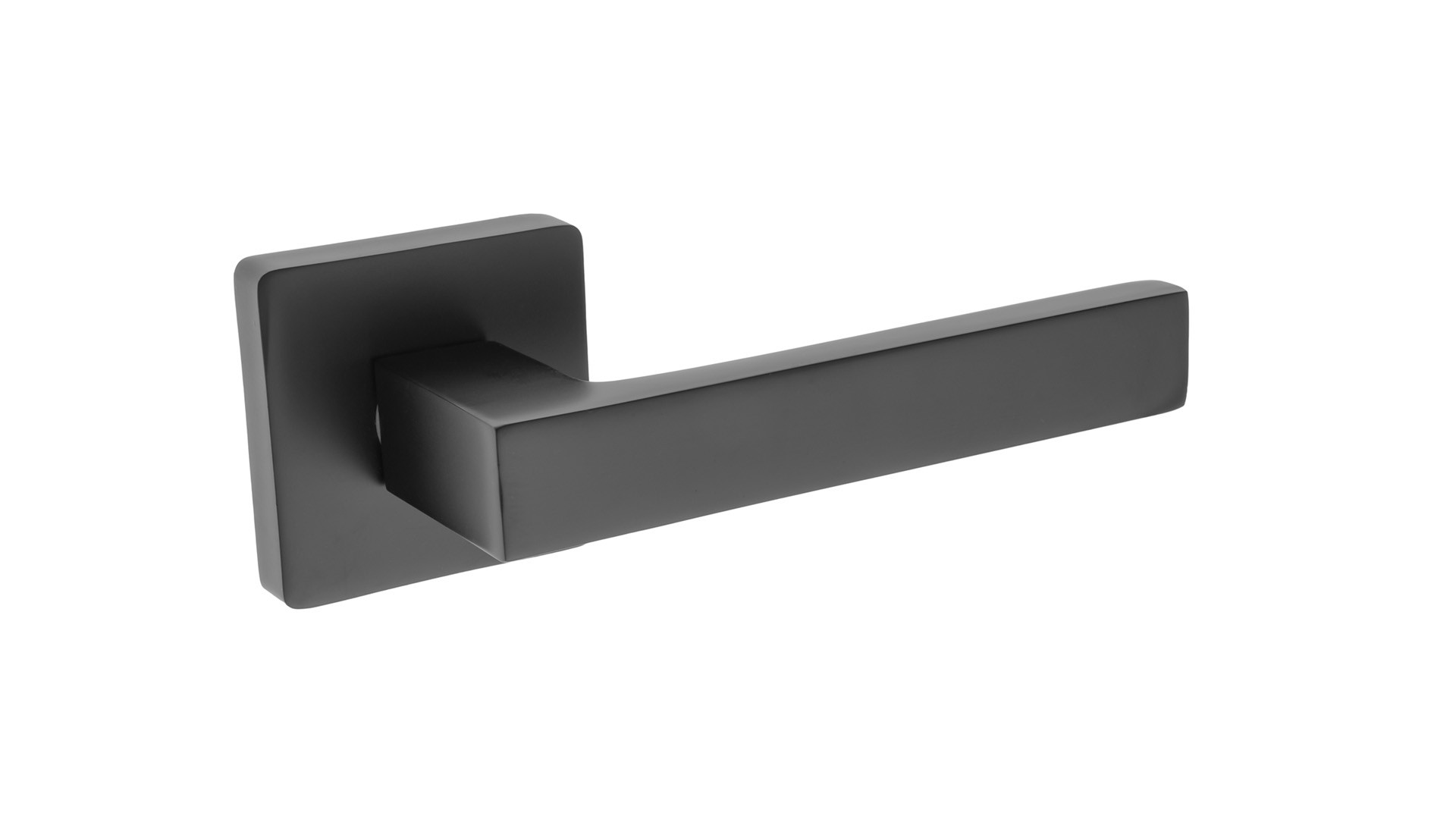 Czarny, prostokątny uchwyt drzwiowy o minimalistycznym designie.