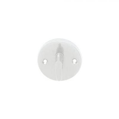 Biały wieszak ścienny w kształcie okręgu z wystającym hakiem.