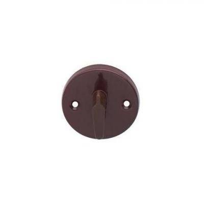 Ciemnobrązowy uchwyt ścienny w kształcie okręgu z wystającym elementem do zawieszania.