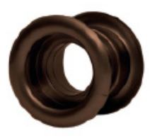 Brązowy element o podwójnej strukturze, przypominający pierścień lub obręcz.
