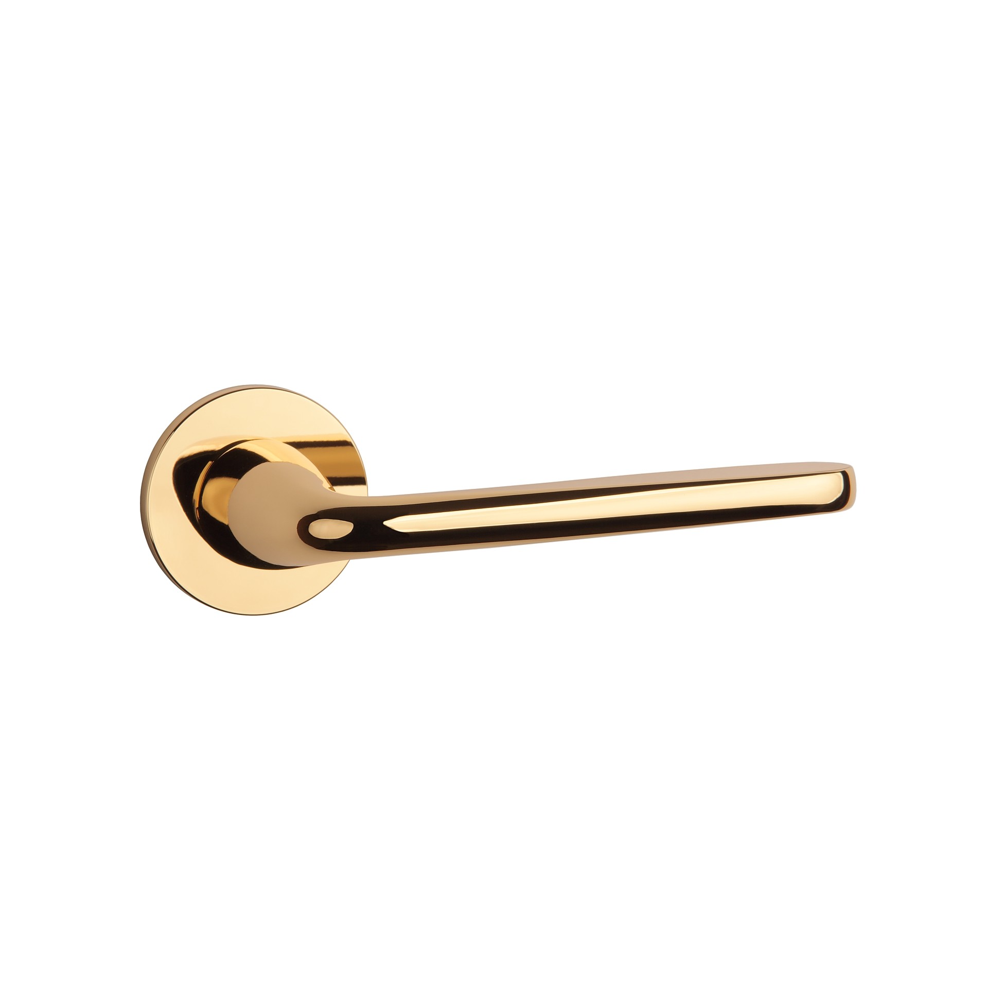 Złota klamka drzwiowa o nowoczesnym, minimalistycznym designie.