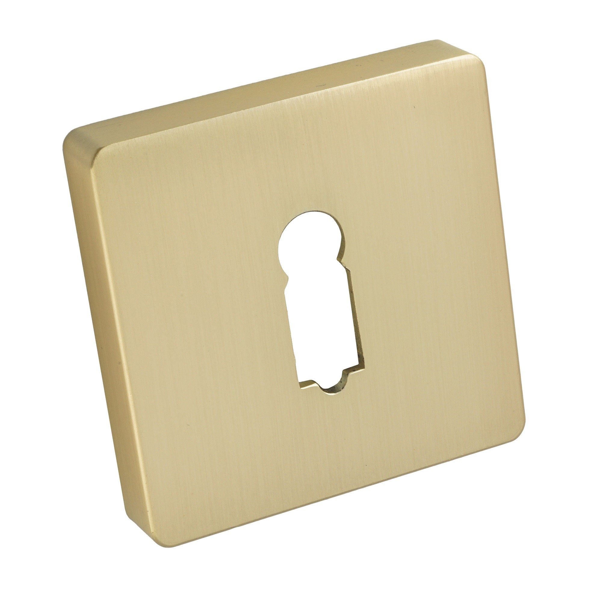 Złoty wkład do zamka w kształcie prostokąta z otworem na klucz.