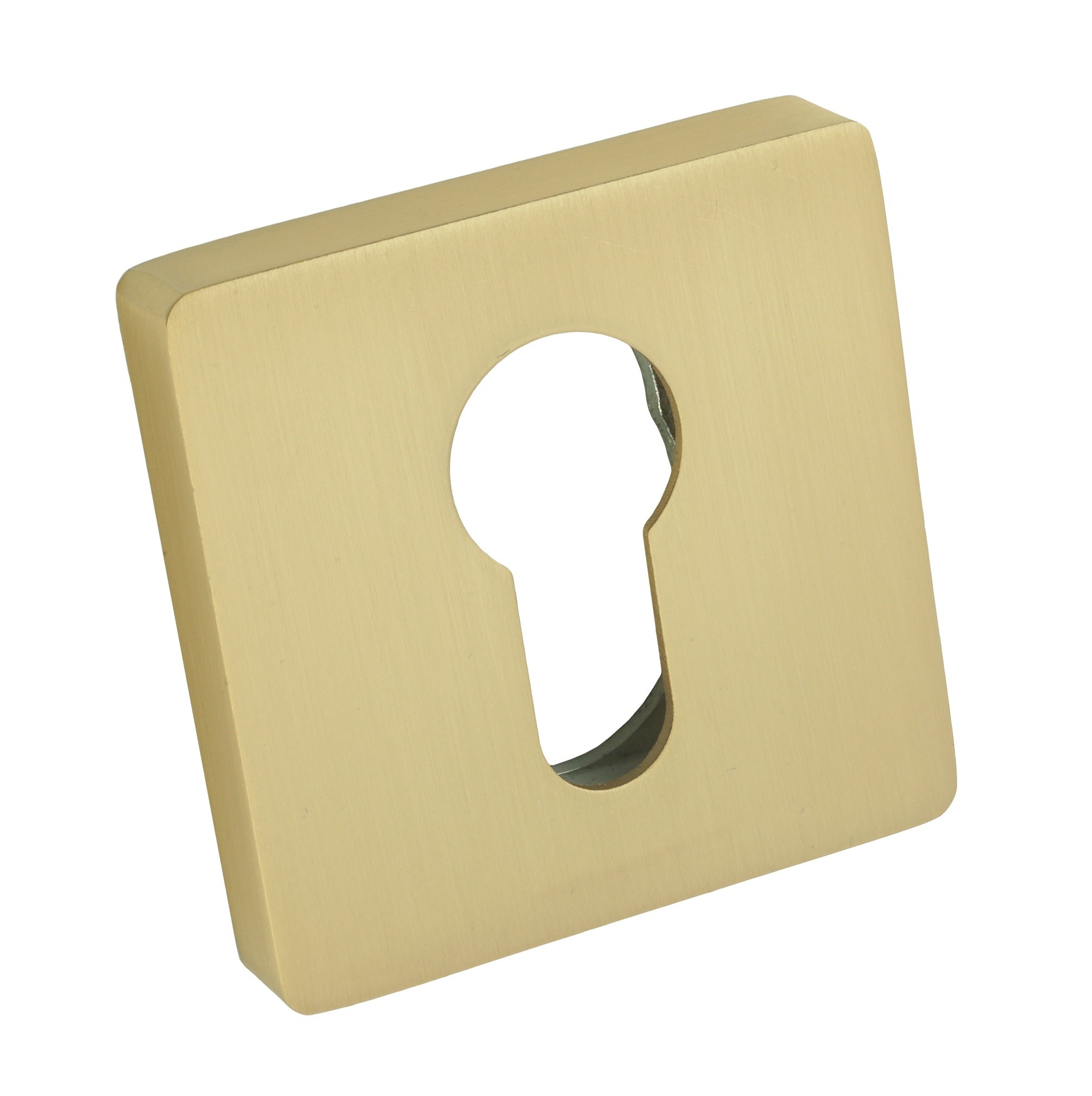 Złota osłona zamka w kształcie kwadratu z otworem na klucz.