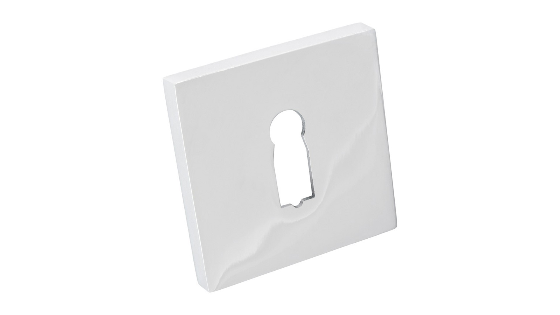 Biała osłona z otworem w kształcie klucza, przeznaczona do zamków lub drzwi.