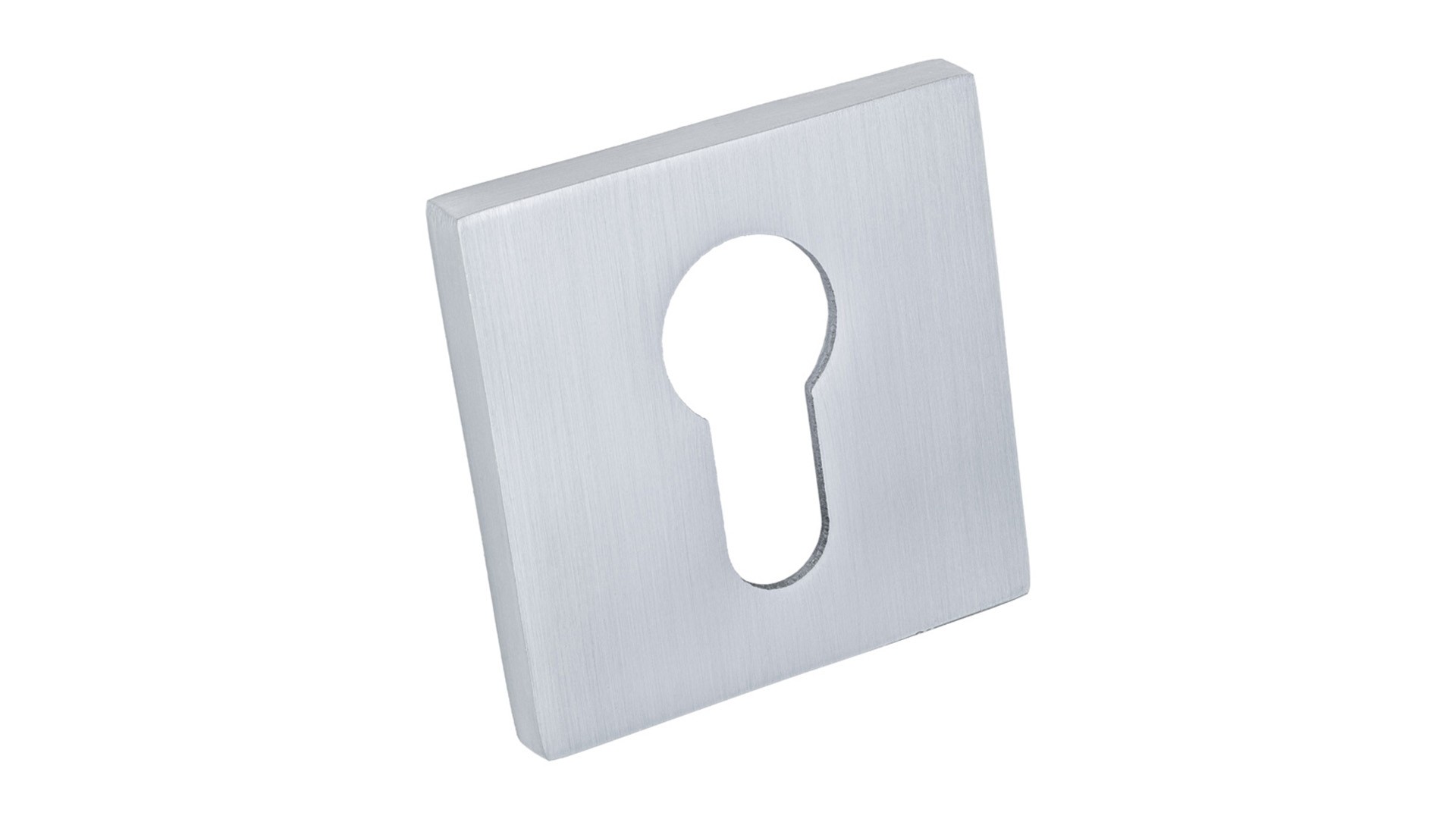 Metalowa osłona zamka w kształcie prostokąta z otworem w kształcie klucza.
