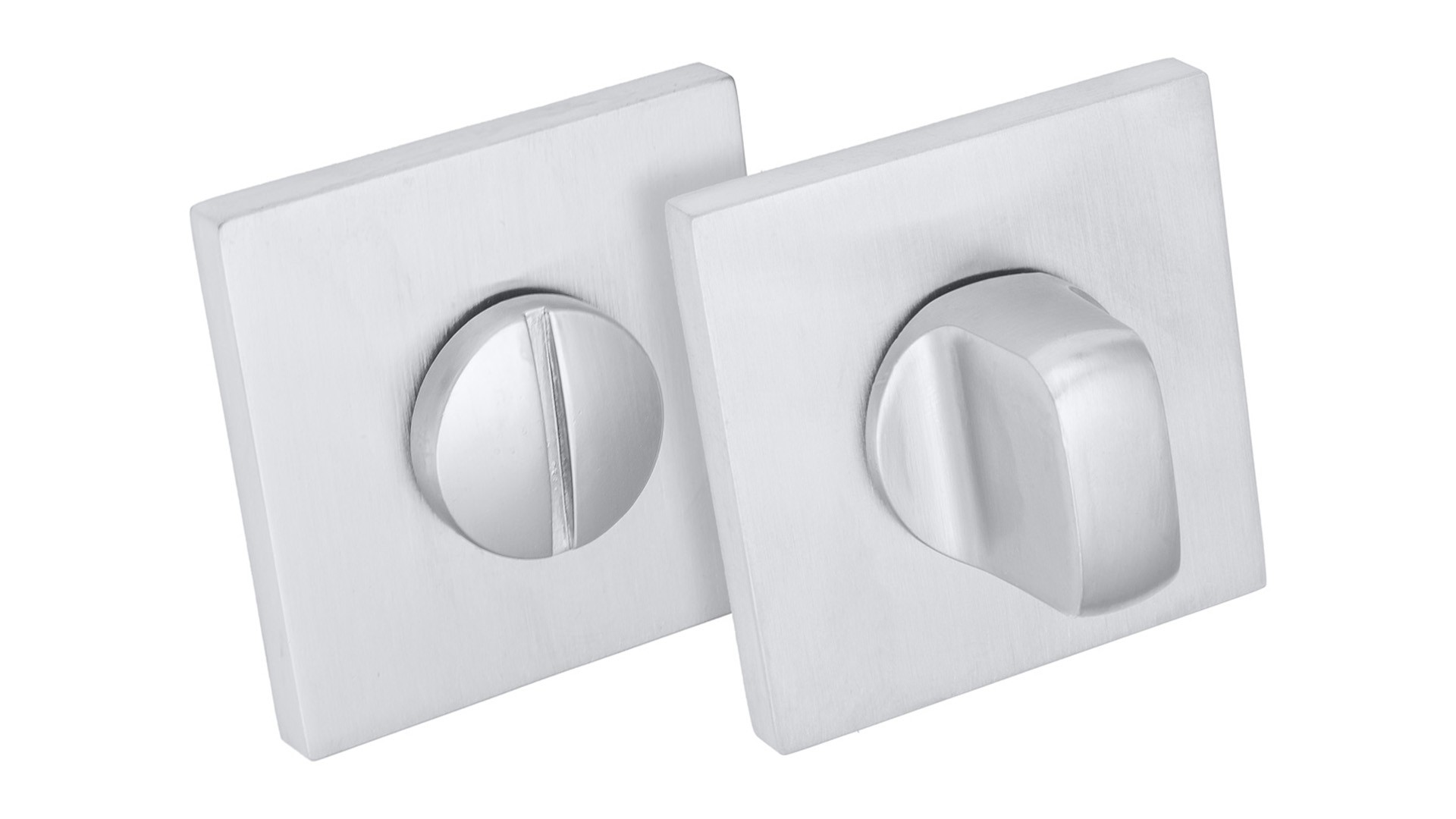 Zestaw nowoczesnych zamków w kolorze srebrnym, składający się z okrągłego i prostokątnego elementu.