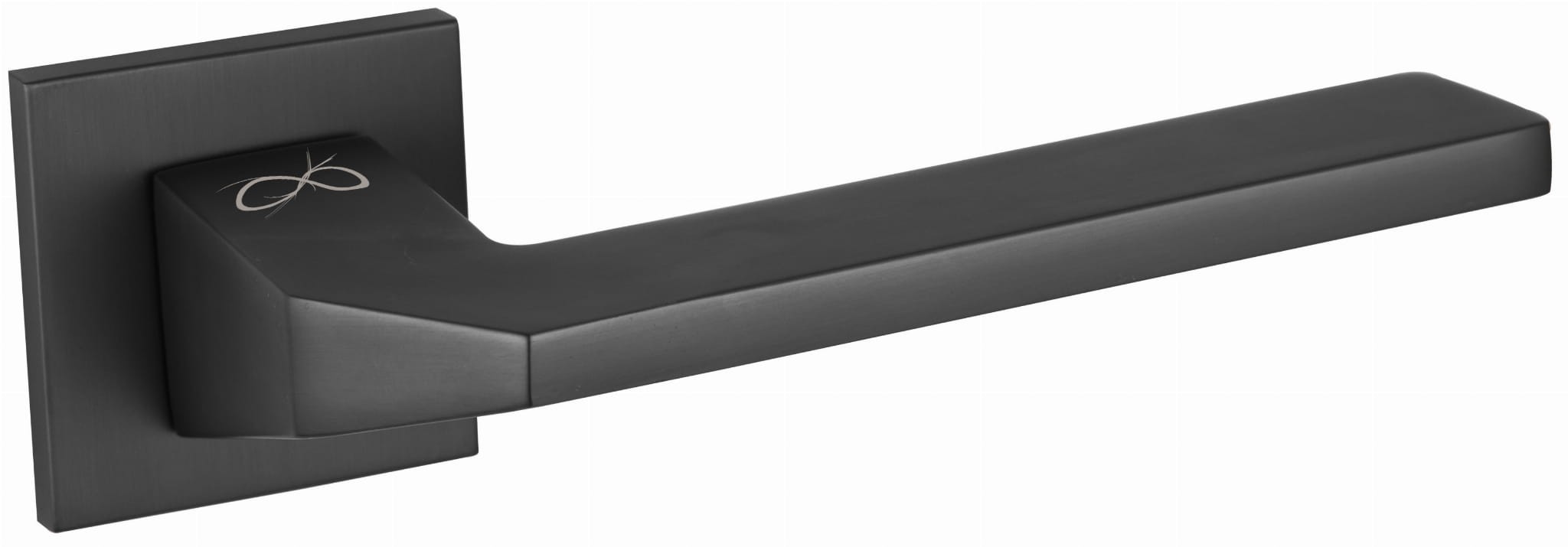 Czarna klamka o nowoczesnym, prostokątnym kształcie z eleganckim wykończeniem.