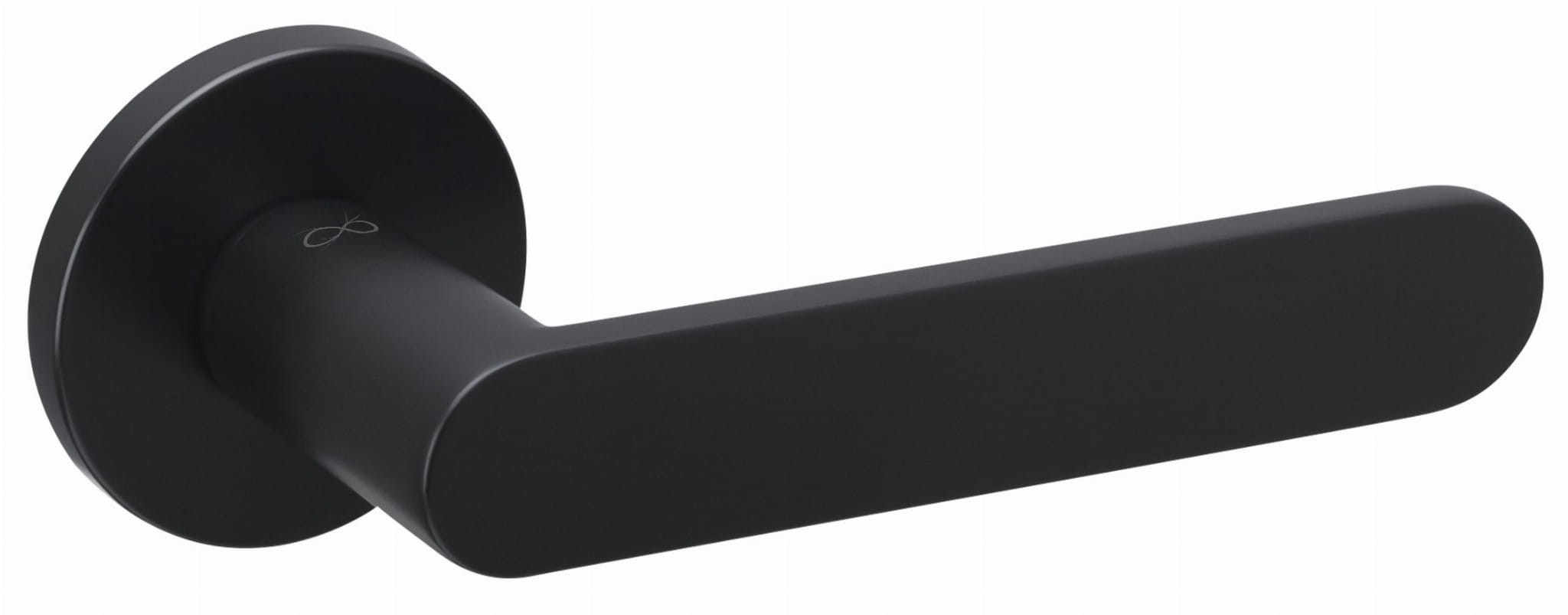 Czarna klamka drzwiowa o prostym, nowoczesnym designie.