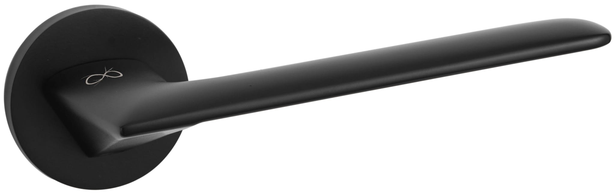 Czarna klamka drzwiowa o nowoczesnym, minimalistycznym designie.