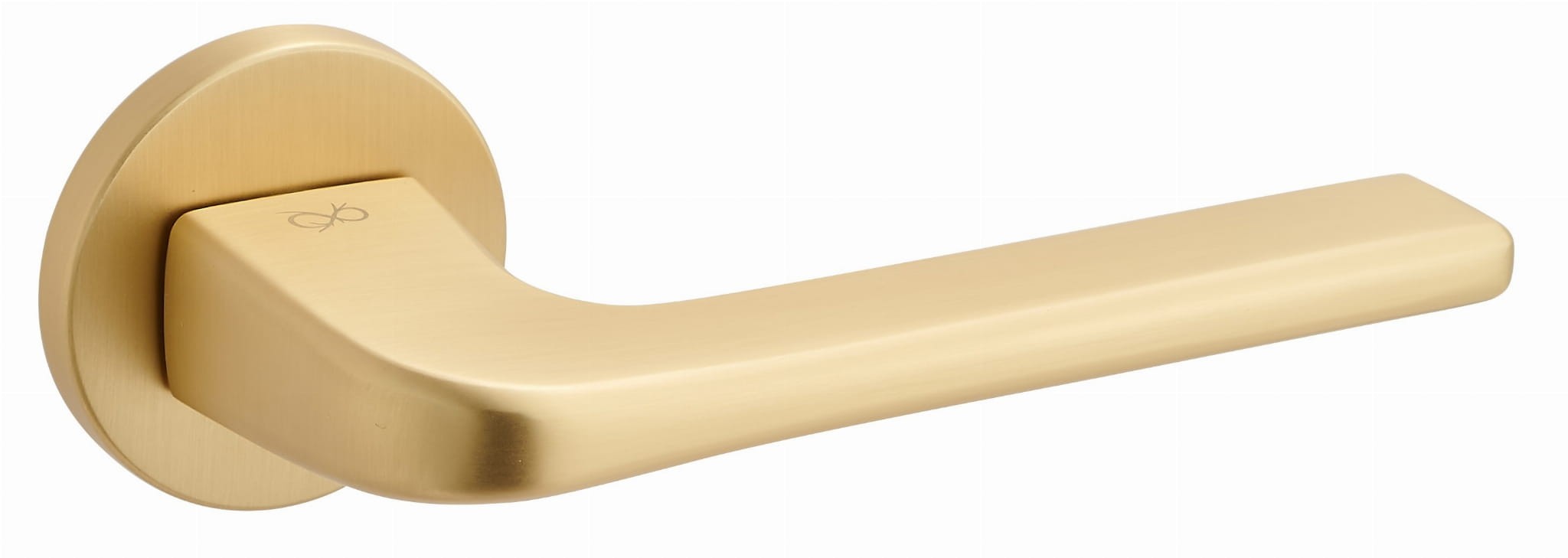 Złota klamka drzwiowa o nowoczesnym, minimalistycznym designie.