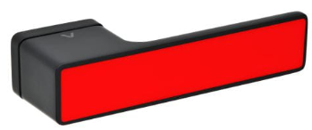 Czarna obudowa z prostokątnym, czerwonym światłem, prawdopodobnie sygnalizującym lub ostrzegawczym.