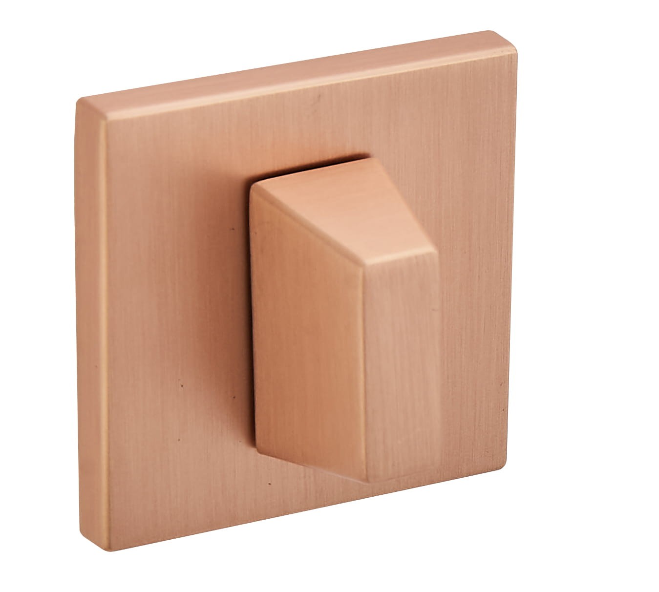 Stylowy, prostokątny włącznik światła w kolorze miedzi z geometrycznym uchwytem.