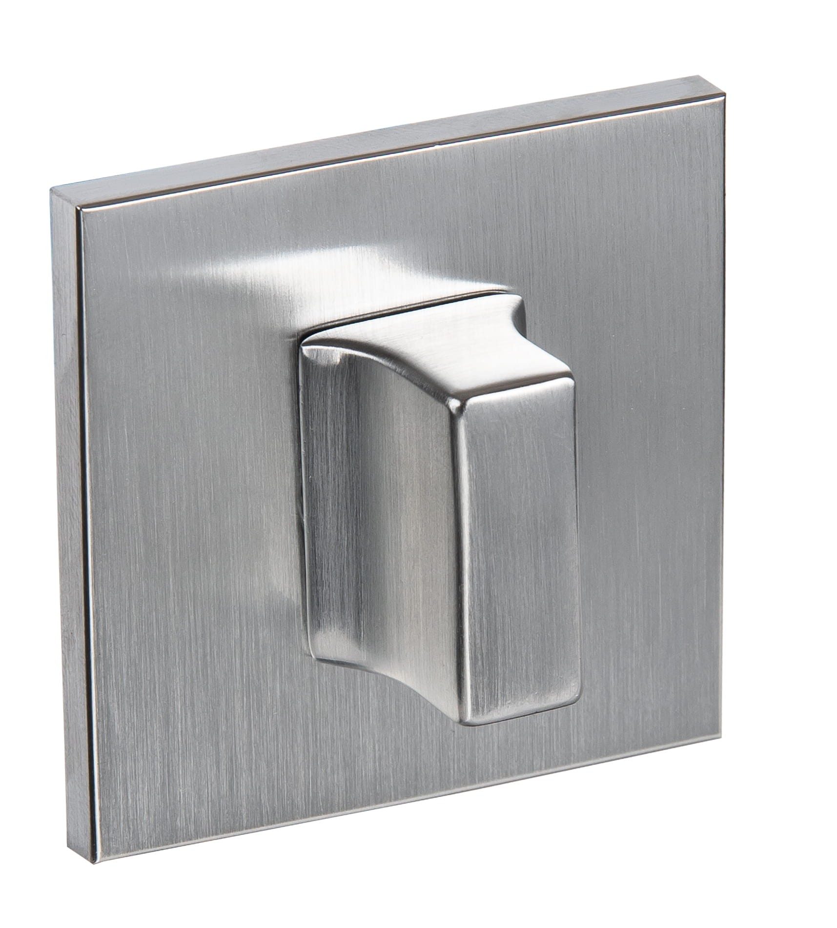 Metalowy włącznik światła na gładkiej, stalowej powierzchni.