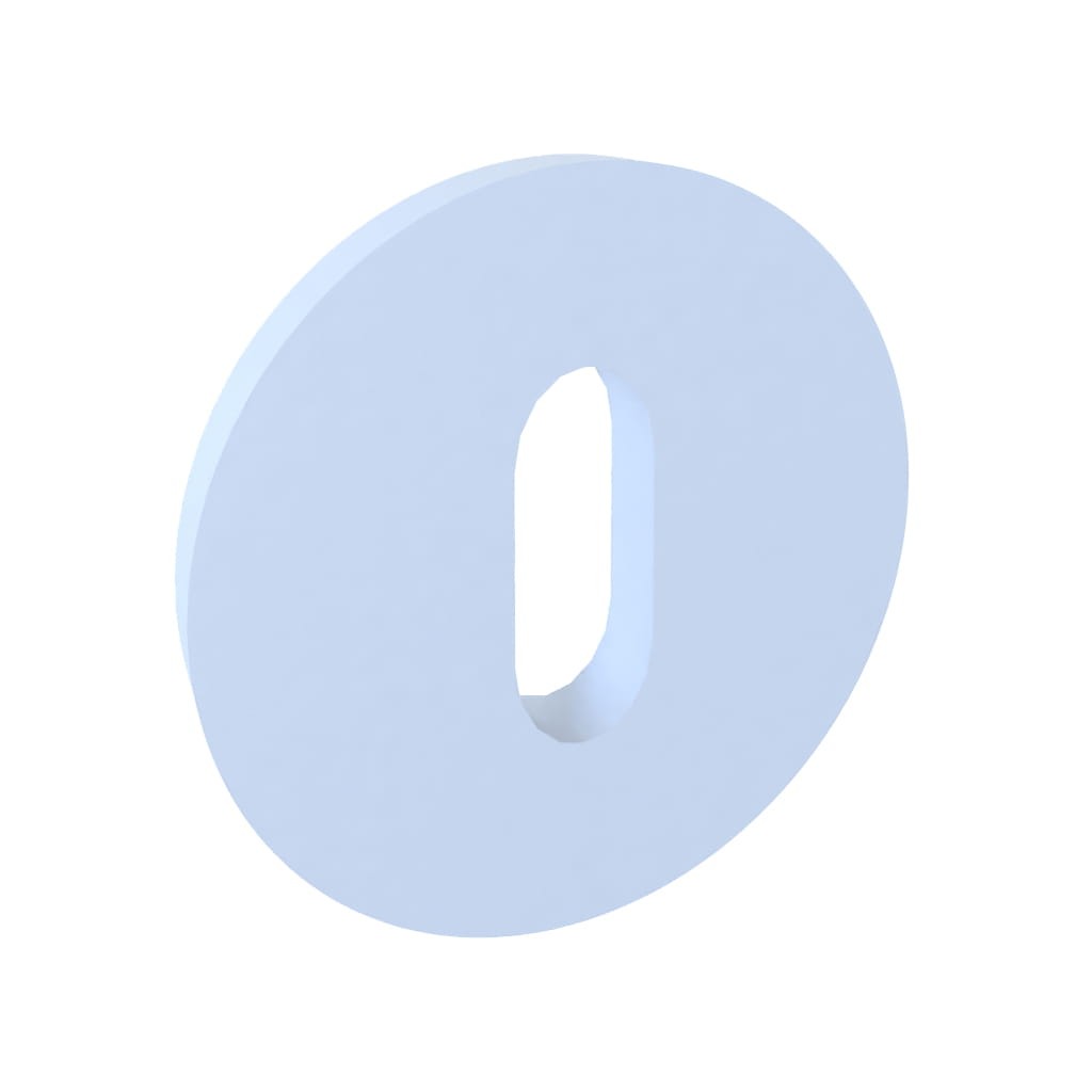 Niebieska, trójwymiarowa cyfra zero z otworem w środku, na białym tle.