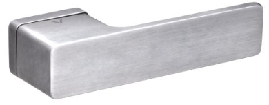 Metalowy uchwyt w kształcie prostokąta, o matowej powierzchni, przeznaczony do drzwi lub szafek.