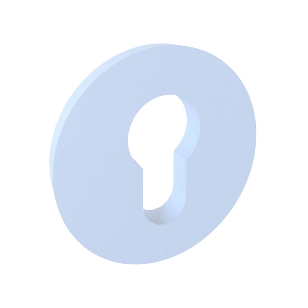 Stylizowany klucz w kształcie okrągłej tarczy z otworem w kształcie klucza.