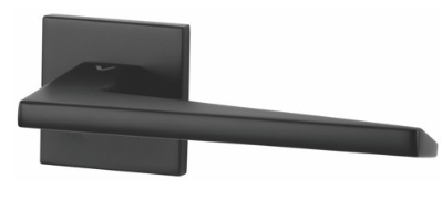 Czarny uchwyt drzwiowy o nowoczesnym, minimalistycznym designie.