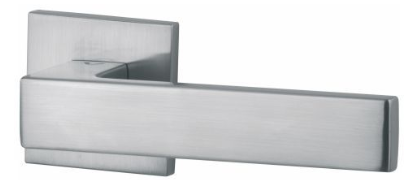 Metalowy uchwyt drzwiowy w prostokątnym kształcie, wykonany ze stali nierdzewnej.