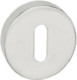 Metalowy element w kształcie okrągłej tarczy z prostokątnym otworem w środku.