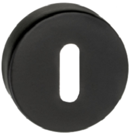 Czarny okrągły element z wąskim prostokątnym otworem w środku.