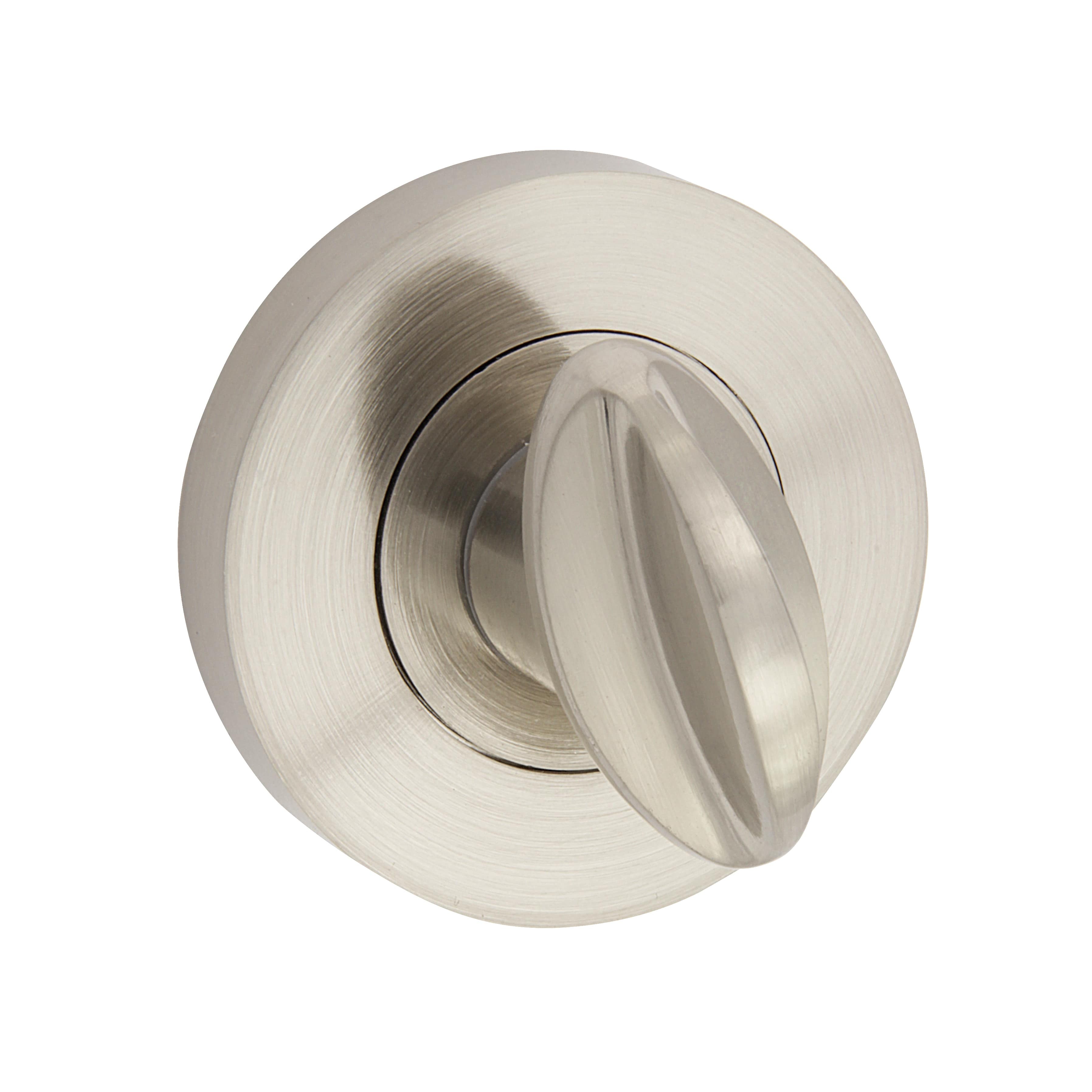 Metalowy gałka do drzwi w kolorze srebrnym, okrągła z wypukłym uchwytem.